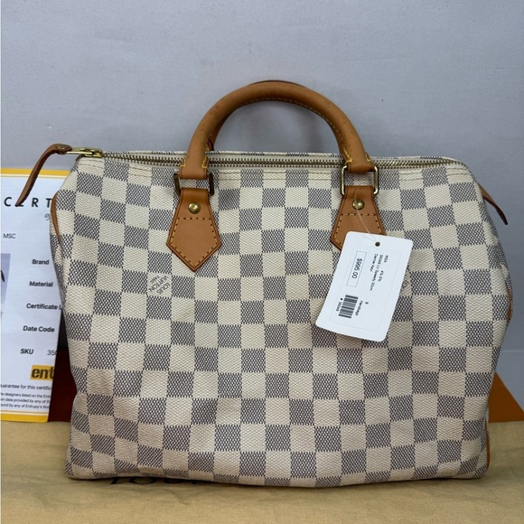 LOUIS VUITTON Damier Azur 30 Canvas Speedy Handbag Made in France. - Picture 7 of 16